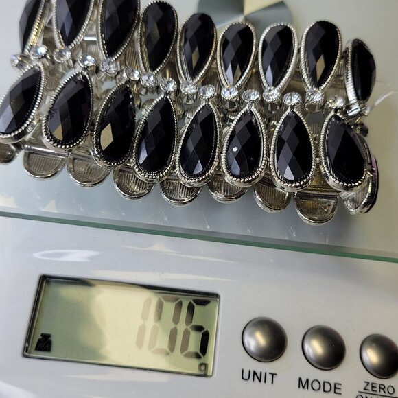 Women's Black Stretch Cuff Bracelet Wide Large Cuffs - Picture 7 of 8